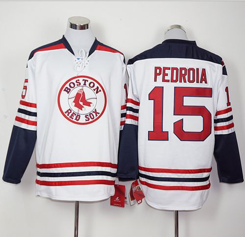 Red Sox #15 Dustin Pedroia White Long Sleeve Stitched MLB Jersey